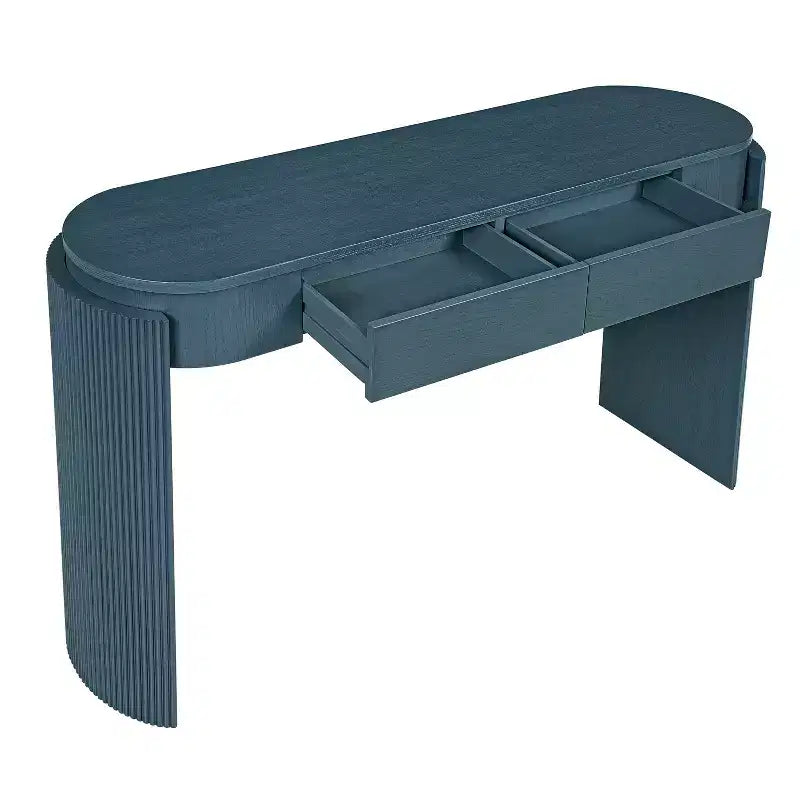 Mesa de consola moderna Merax com tampo oval e pernas curvas caneladas e duas gavetas ocultas