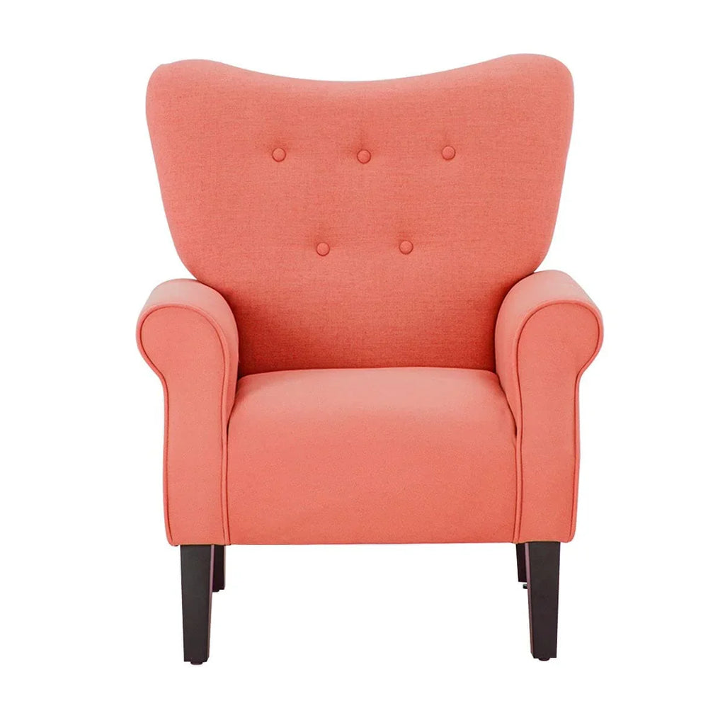 Fauteuil d’appoint moderne Erommy, fauteuil à dossier haut, canapé une place en tissu rembourré avec boutons et pieds en bois pour le salon
