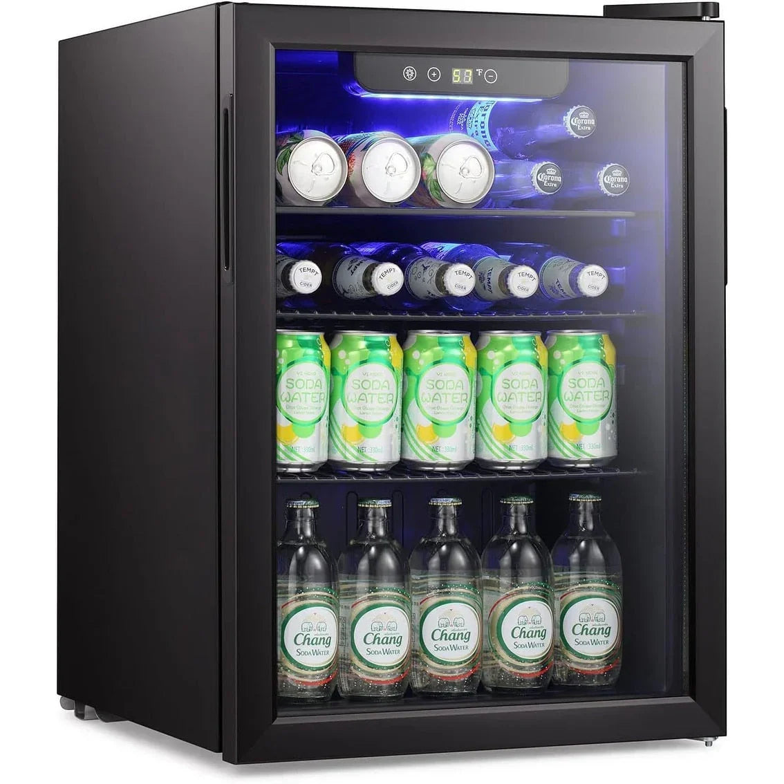Mini chladnička - nápojová chladnička na 100 plechovek, vinotéka, průhledné skleněné dveře, malá chladnička s dotykovou obrazovkou - 2.6 Cu. Ft.