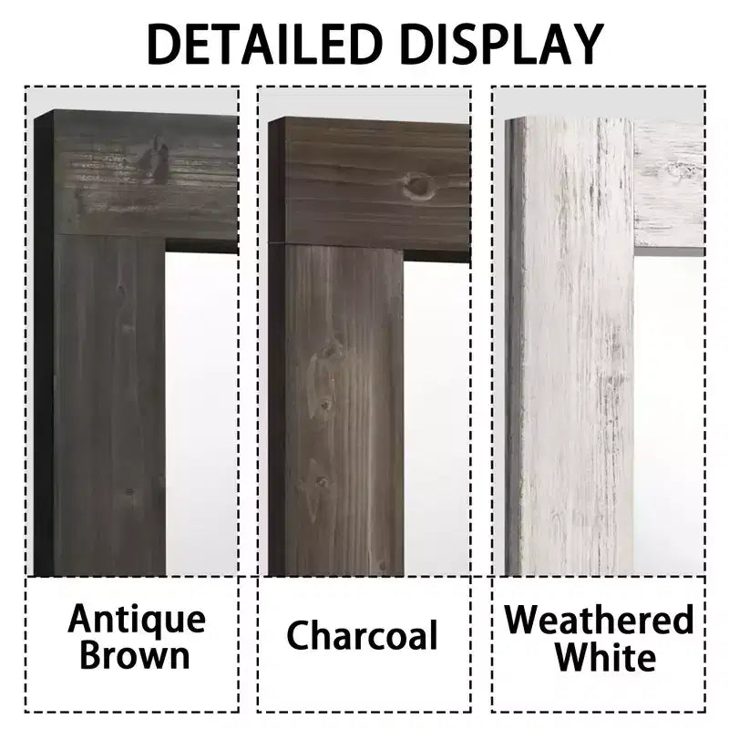 Specchio a figura intera rettangolare ad angolo retto da 71 x 31 pollici in legno massello marrone effetto usato (senza staffa)