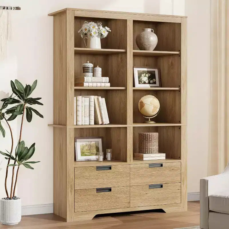 183 cm hohes Bücherregal mit 4 Schubladen, freistehendes Bücherregal im Landhausstil für Schlafzimmer, Wohnzimmer und Homeoffice