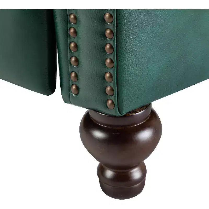 Conjunto de 2 cadeirões reclináveis Elisabete modernos, de costas altas, em pele genuína, com acabamento vintage de tachas, para sala de estar e quarto| ART OF LIVING DESIGNS