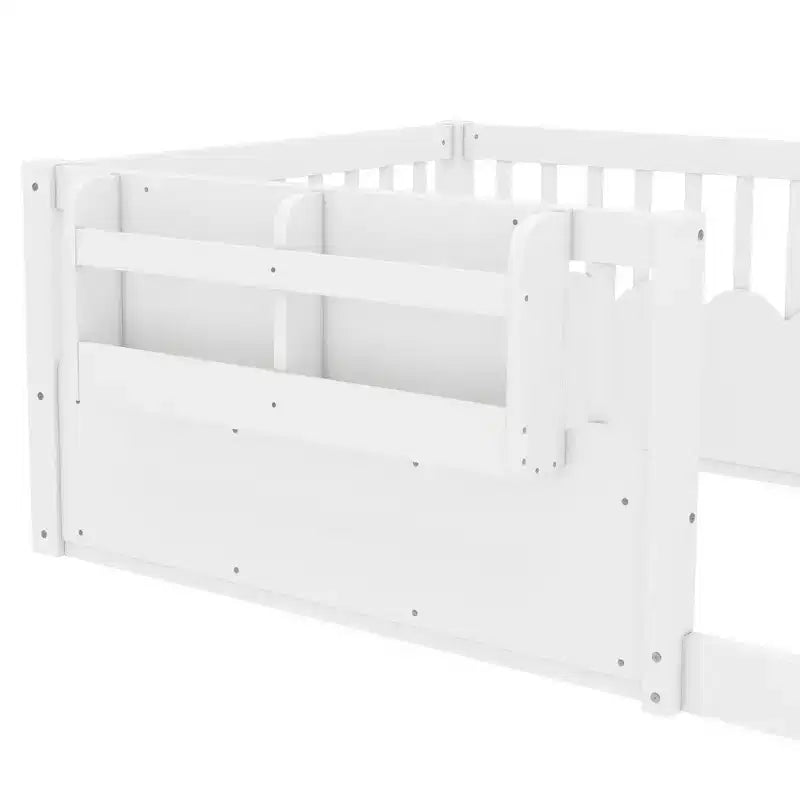 Bellemave Kinder-Bodenbett mit erhöhtem Rausfallschutz und Bücherregal, hölzernes Montessori-Einzelbettgestell für Mädchen und Jungen