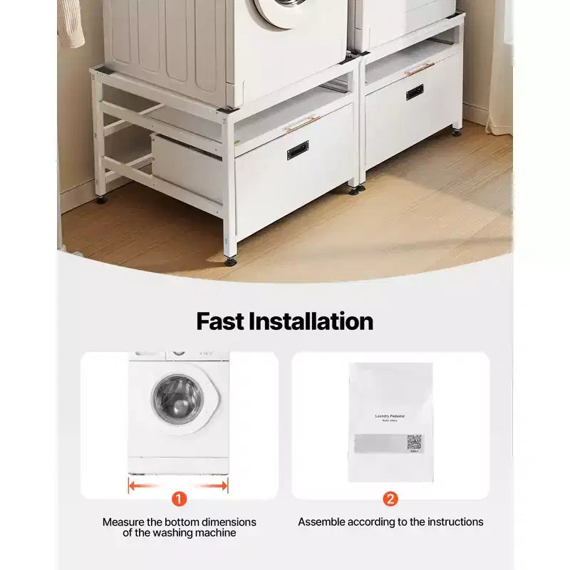 Estrado VEVOR para máquina de lavar roupa, altura de 22.6 in, estrados de 29x29 in para máquina de lavar e secar roupa com bandeja extraível e espaço de arrumação, capacidade de carga de 800 lbs, antiderrapante, branco