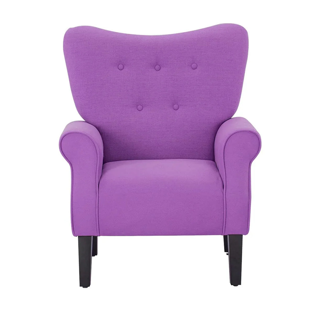 Fauteuil d’appoint moderne Erommy, fauteuil à dossier haut, canapé une place en tissu rembourré avec boutons et pieds en bois pour le salon