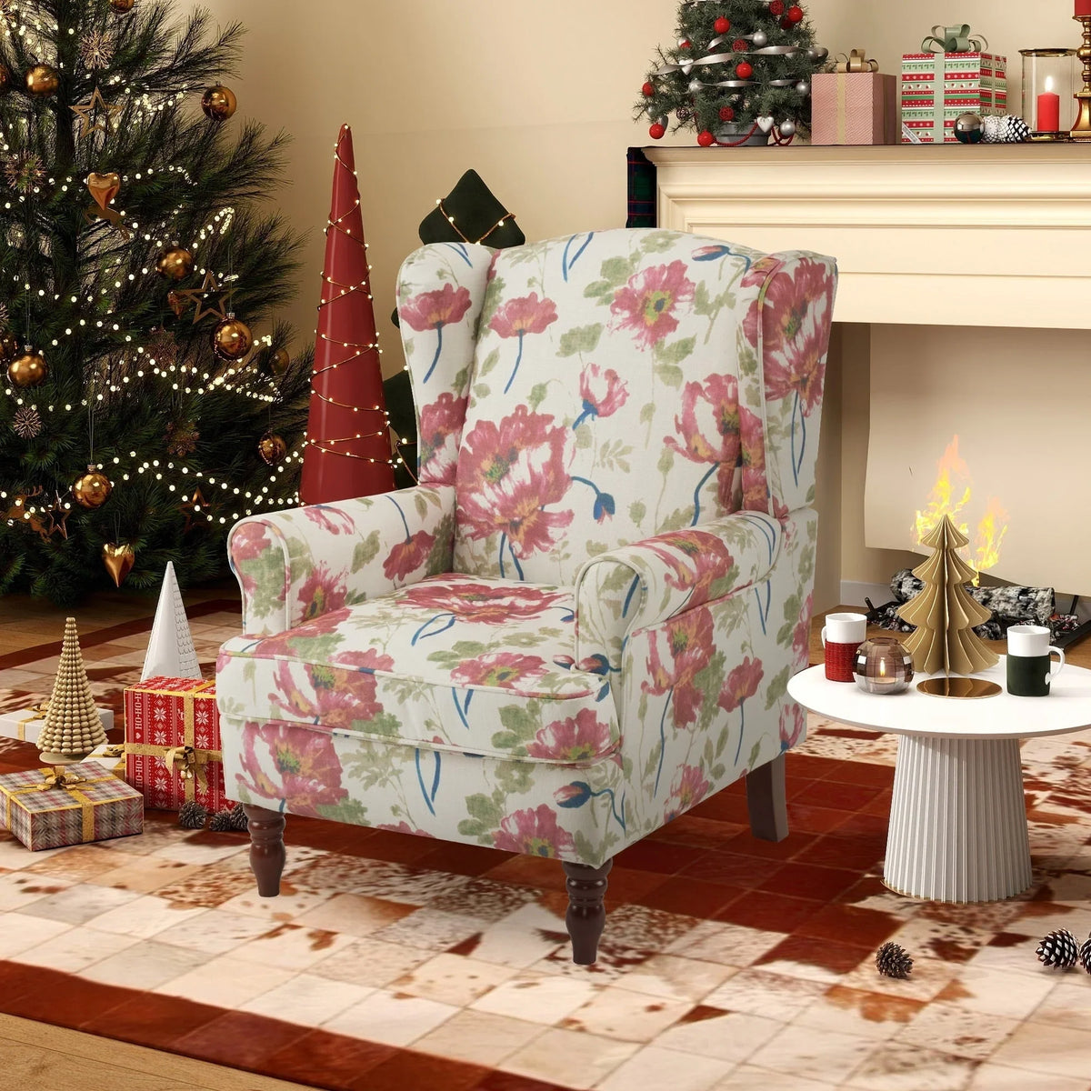 Fauteuil d’appoint moderne Erommy, fauteuil à dossier haut, canapé une place en tissu rembourré avec boutons et pieds en bois pour le salon