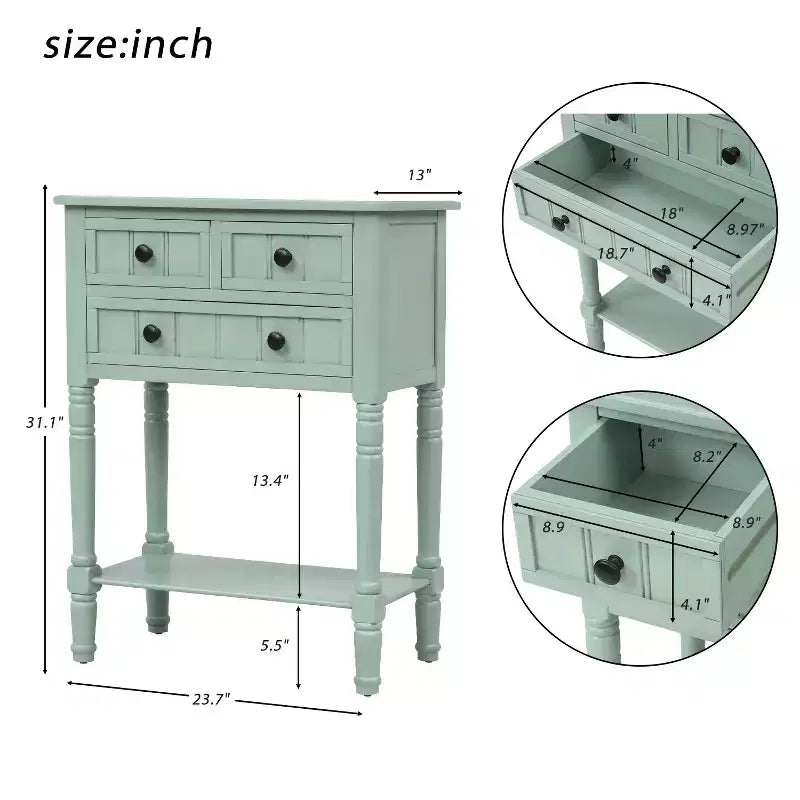 Mesa de consola estreita de 23.7 pol. com 3 gavetas e prateleira, mesa de sofá para entradas ou salas de estar pequenas