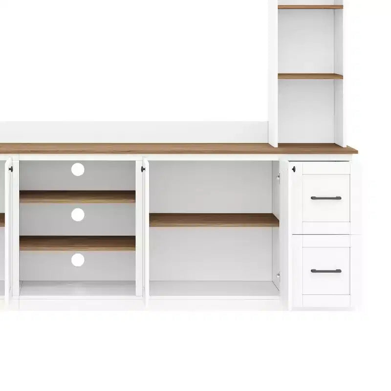 Unità a parete centro d'intrattenimento in stile rustico ModernLuxe 4-in-1, adatta a TV fino a 70, mobile TV e console multimediale con ripiani e cassetti regolabili