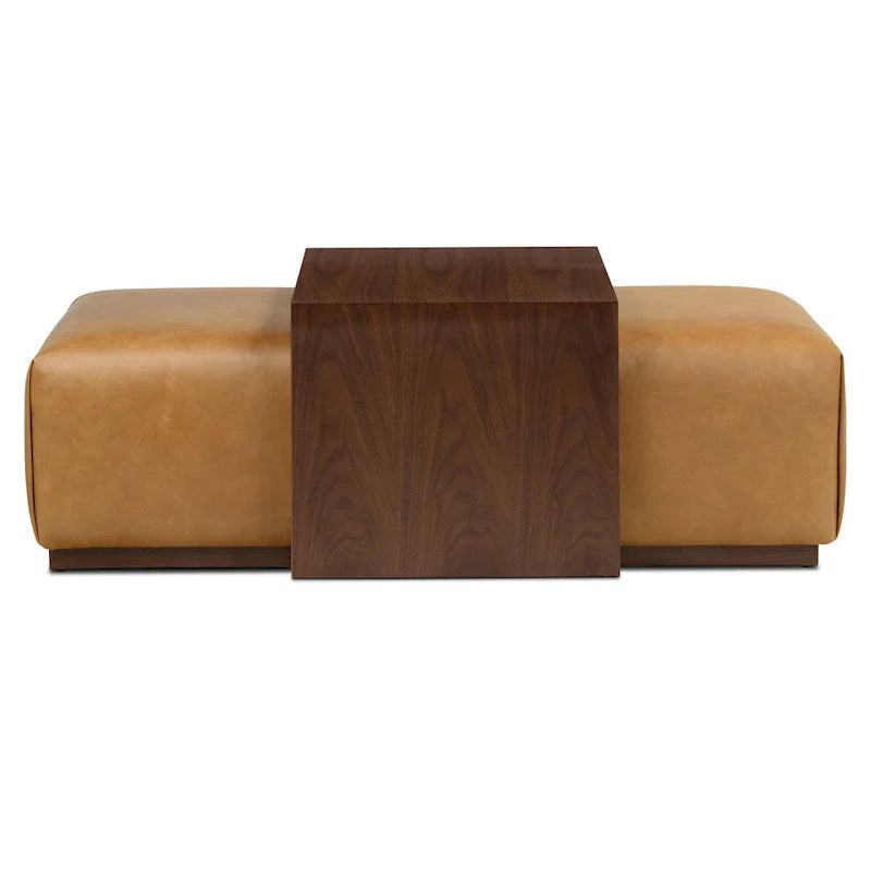 Poly & Bark Jarmo Ottoman with Adjustable Walnut Table - Full Grain Genuine Italian Leather