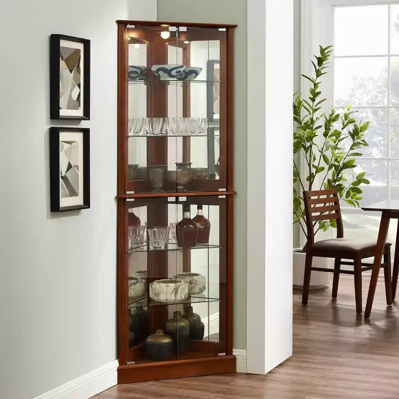 Vitrine de canto, cerejeira/nogueira, vitrine de exposição com 4 portas de vidro