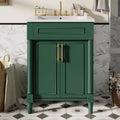 Móvel de casa de banho de 24 com lavatório cerâmico, armário Shaker, 2 portas com fecho suave e estrutura de madeira maciça para casa de banho pequena ou lavabo
