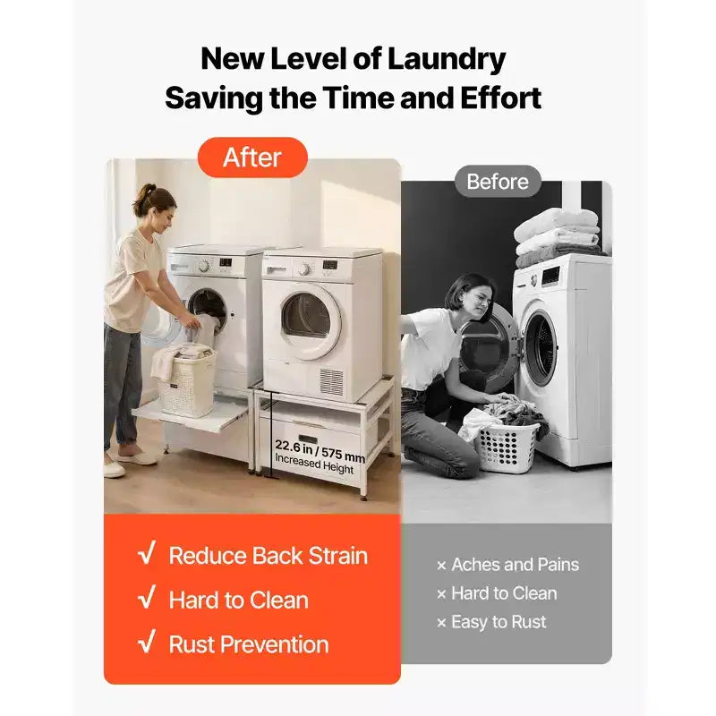 Estrado VEVOR para máquina de lavar roupa, altura de 22.6 in, estrados de 29x29 in para máquina de lavar e secar roupa com bandeja extraível e espaço de arrumação, capacidade de carga de 800 lbs, antiderrapante, branco