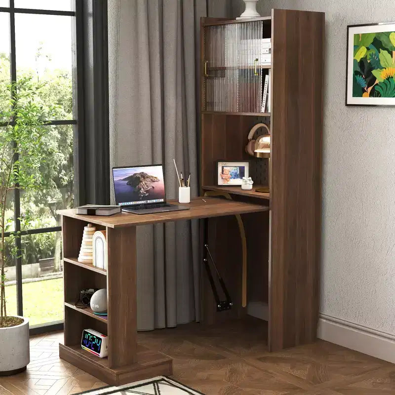 Tavolo da studio pieghevole moderno in legno Sinclair GDFStudio da 36" con spazio portaoggetti