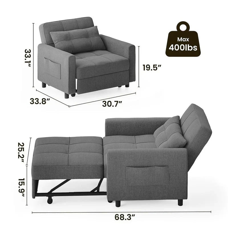 Sofá-cama ajustável 3 em 1, sofá-cadeira extraível, cama dobrável convertível para a sala de estar