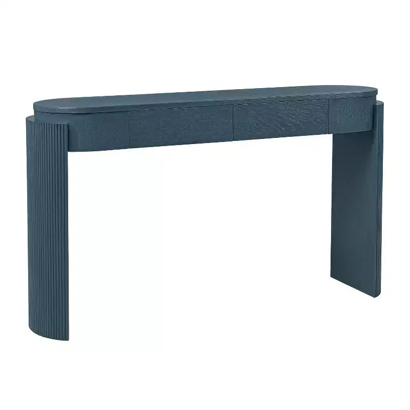 Mesa de consola moderna Merax com tampo oval e pernas curvas caneladas e duas gavetas ocultas