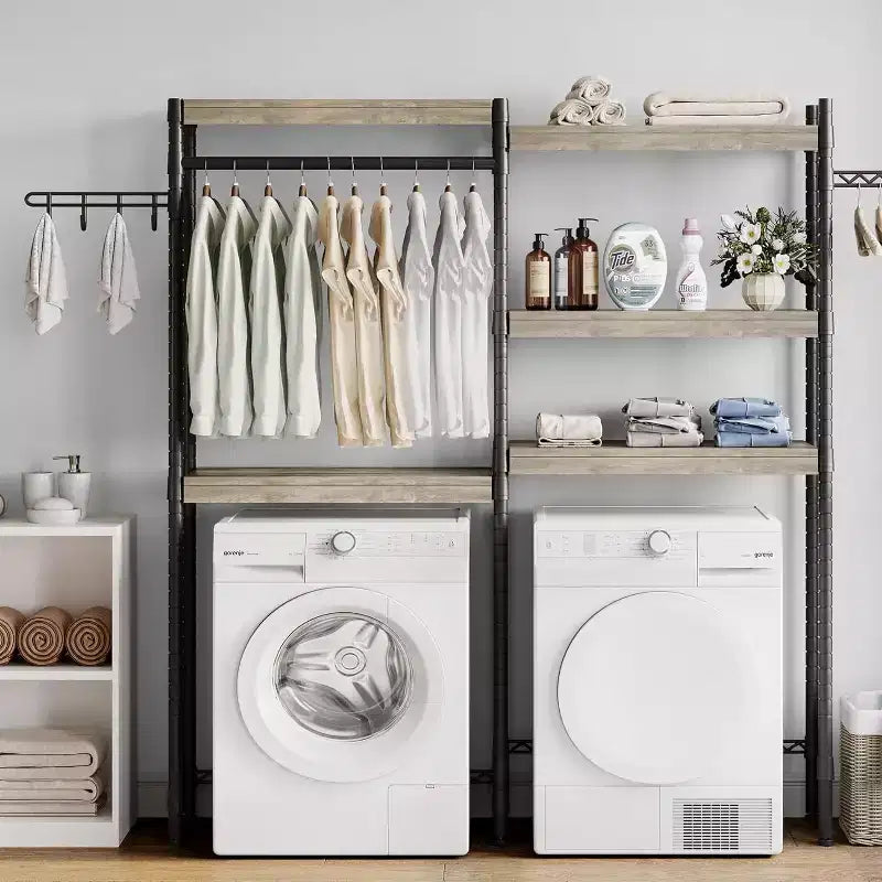 Étagère à placer au-dessus du lave-linge, étagère de rangement pour sèche-linge à 5 niveaux avec hauteur réglable, étagère de salle de bains peu encombrante pour la salle de bains et la buanderie