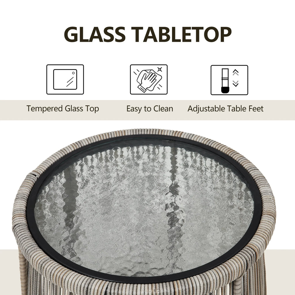 Ensemble bistro de conversation extérieur en osier de 3 pièces, mobilier de patio en rotin toutes saisons avec coussins