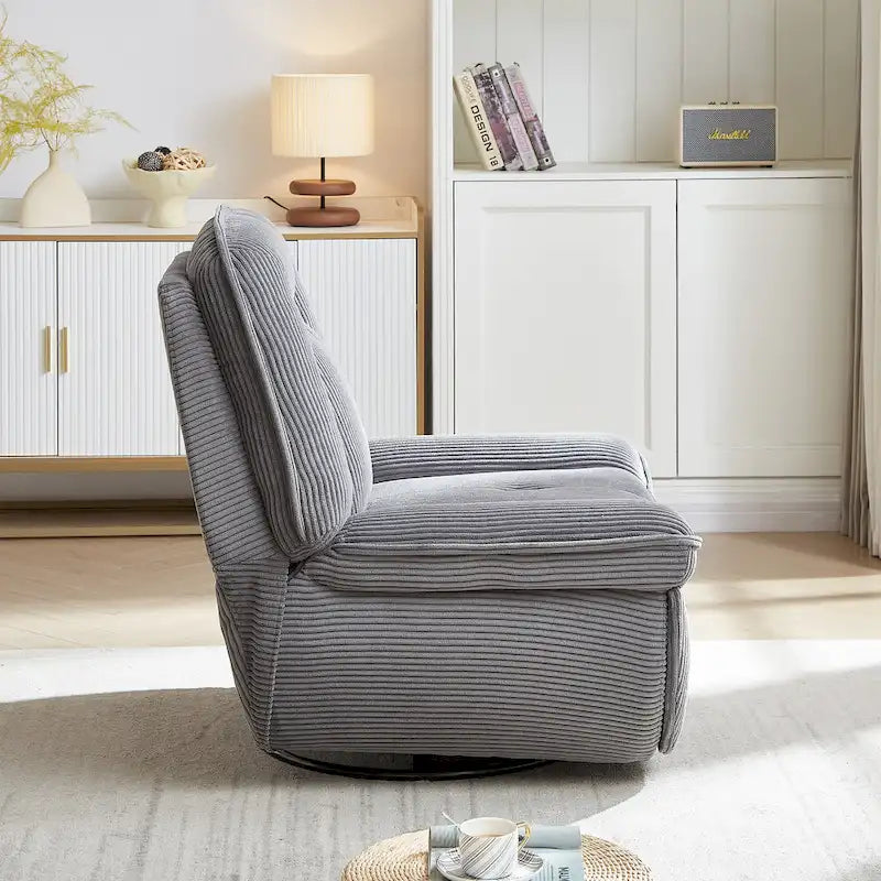 Corduroy Swivel Glider Recliner, Footrest for Living Room