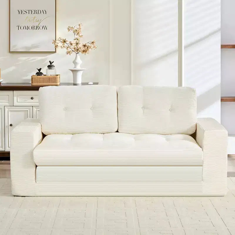 Canapé-lit futon convertible 2-en-1 Mjkone de 71 po, canapé deux places convertible pliable en tissu côtelé avec boutons capitonnés, gain de place
