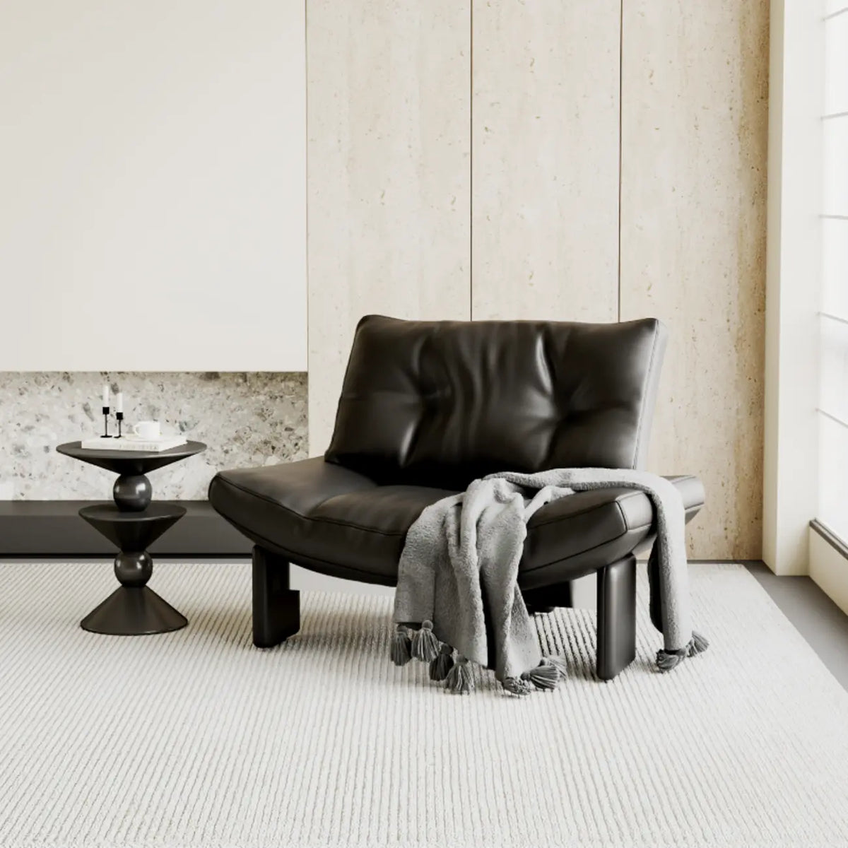 Contemporary Black Tufted Armless Chenille Accent Chair