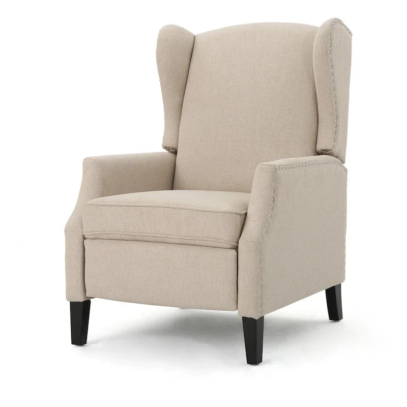 Fotel rozkładany typu wingback z mechanizmem push-back, tapicerowany, w klasycznym stylu, do salonu