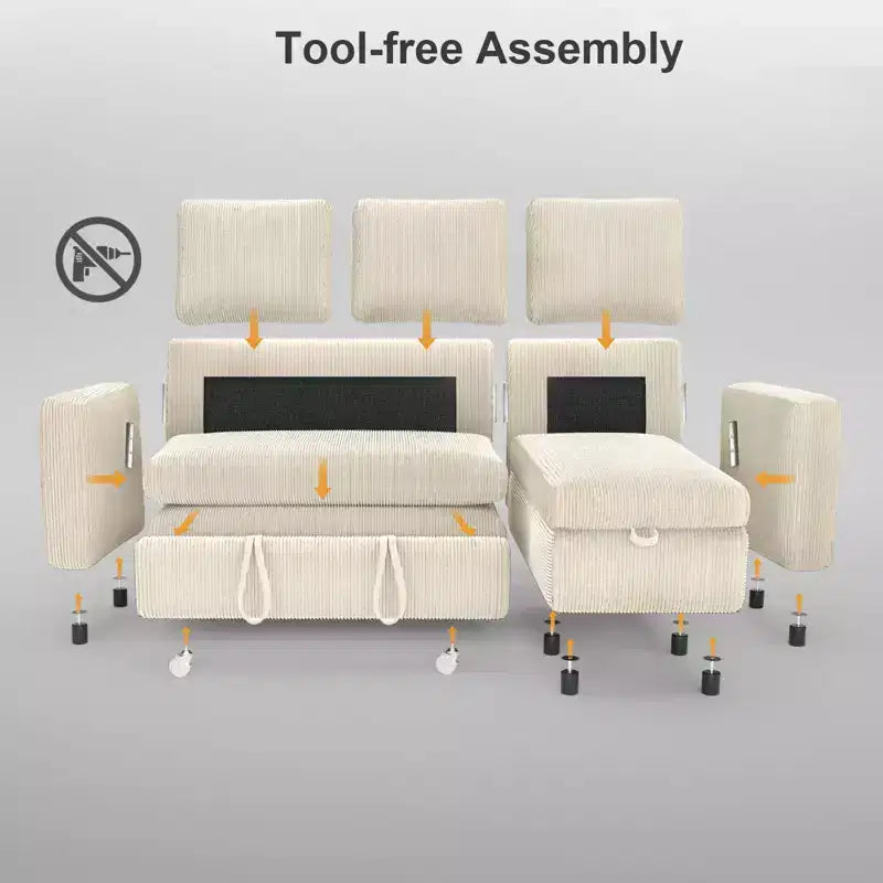 Dyonery 81-Sitzer-Schlafsofa, L-förmiges Ausziehsofa mit wendbarer Recamiere mit Stauraum, USB-Anschluss und verstellbarer Rückenlehne