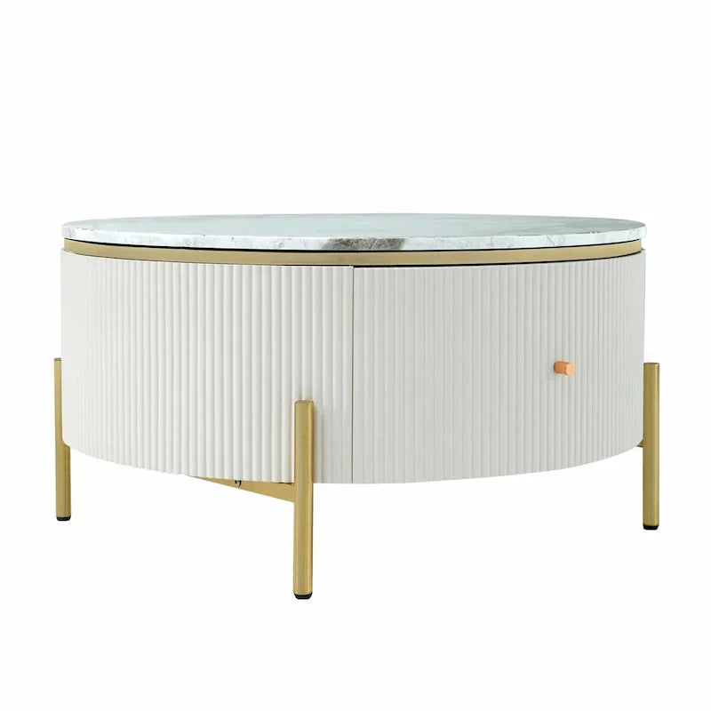 Table basse ronde moderne de 31,5 pouces avec grand espace de rangement dans le tiroir