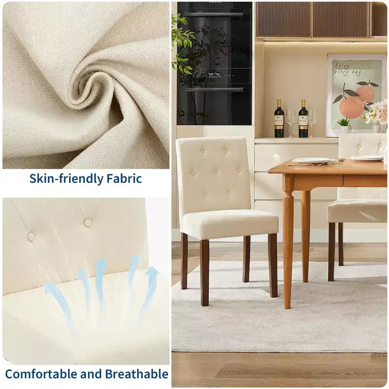 Parsons-Esszimmerstühle mit Knopfheftung, Set aus 6/4 Stück – gepolsterte Küchenstühle aus Stoff mit Holzbeinen und gepolsterten Sitzen – moderner Stil