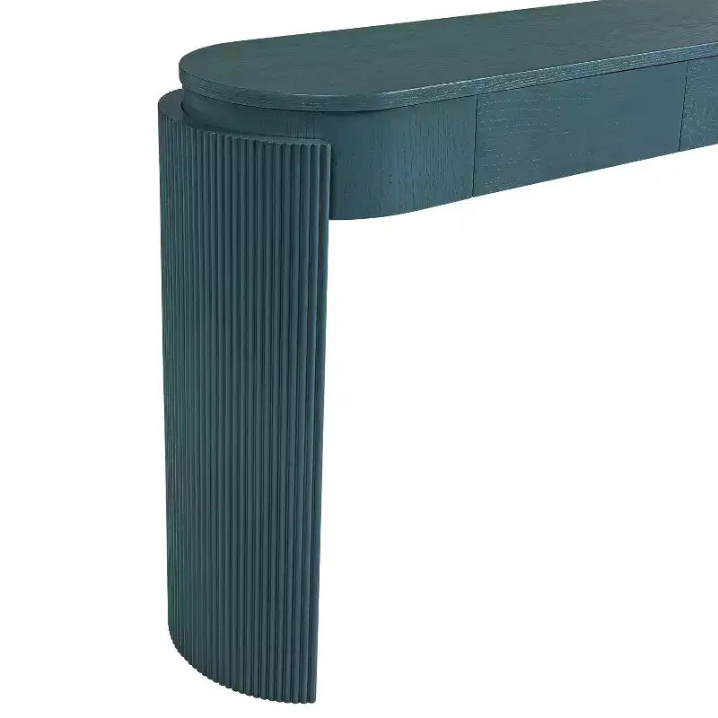 Mesa de consola moderna Merax com tampo oval e pernas curvas caneladas e duas gavetas ocultas