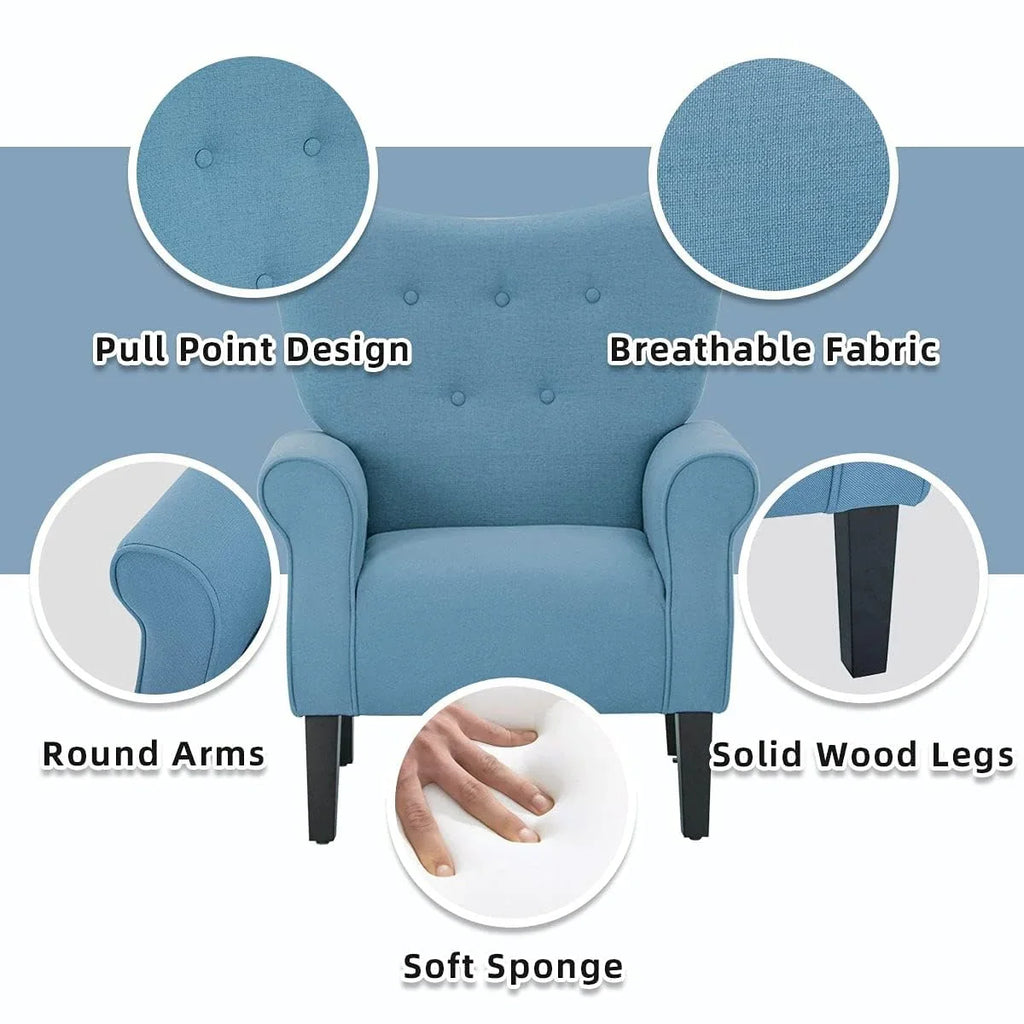 Fauteuil d’appoint moderne Erommy, fauteuil à dossier haut, canapé une place en tissu rembourré avec boutons et pieds en bois pour le salon
