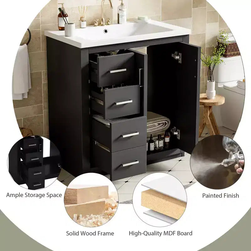 30 Single Sink Bathroom Vanity with Cabinet & 3 Drawers ??Black / Blue / Green / Indigo / White