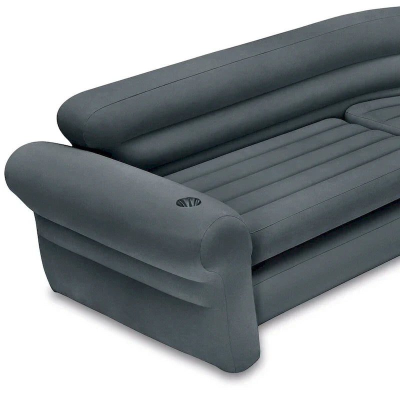 Intex Corner Sofa L-Shaped Inflatable Lounge Couch w/ Cupholders, Gray (2 Pack) - 26