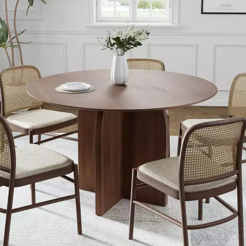 Mesa de jantar redonda PexFix de madeira maciça, 45 x45, com acabamento em nogueira e pernas arqueadas elegantes para salas de jantar e cozinhas modernas