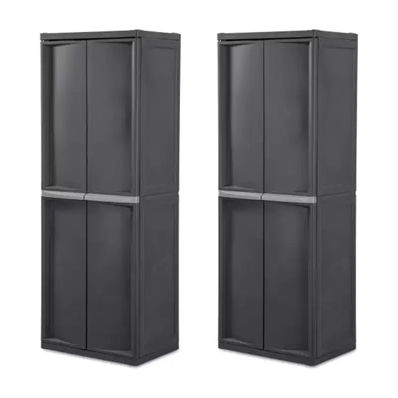 Set da 2 contenitori organizzatori Sterilite regolabili per garage, con 4 ripiani, grigio