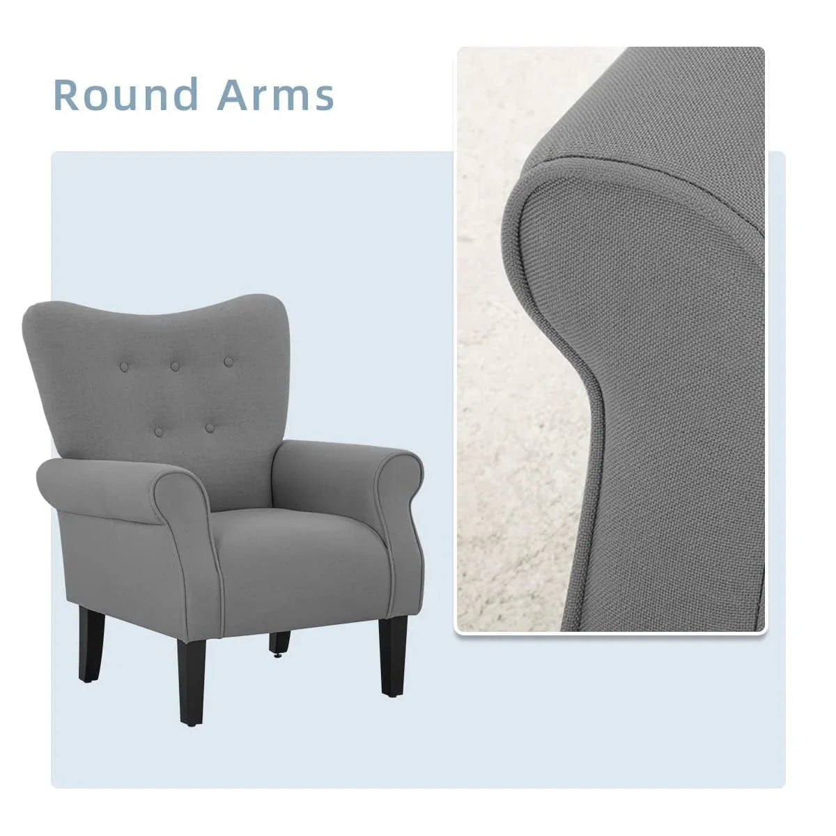 Fauteuil d’appoint moderne Erommy, fauteuil à dossier haut, canapé une place en tissu rembourré avec boutons et pieds en bois pour le salon