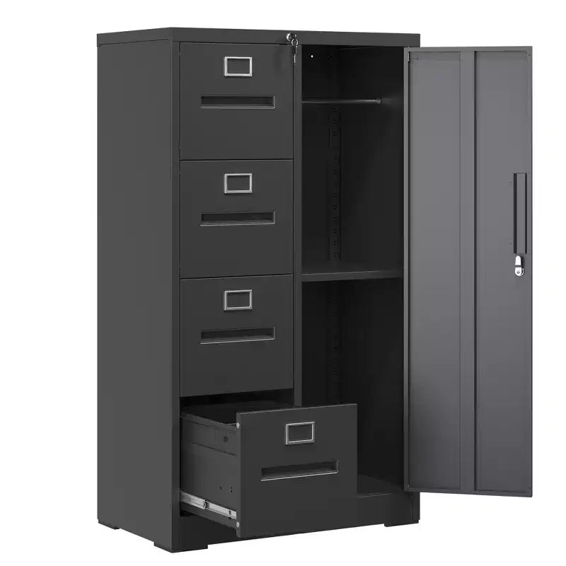 Vertikaler Aktenschrank aus Metall mit Schloss, Stahlschrank für Akten mit 4 Schubladen