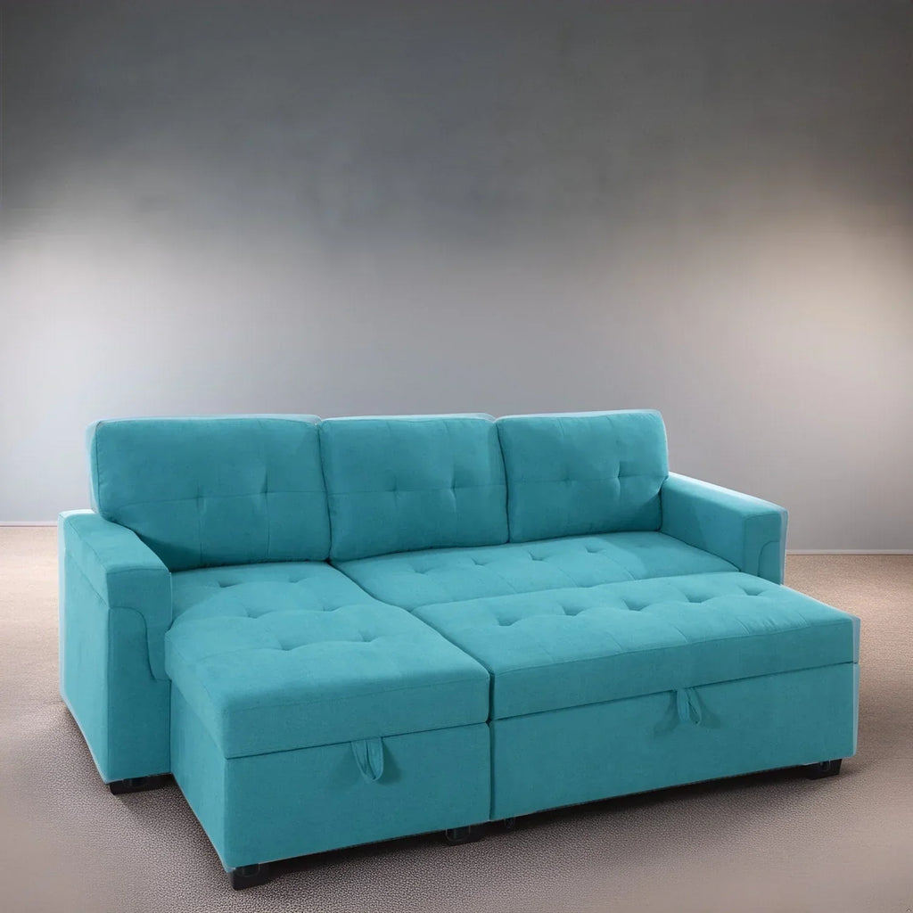 Convertible Reversible Sectional Sofa with Pull-Out Sleeper Bed, Hidden Storage Chaise, and Durable Legs