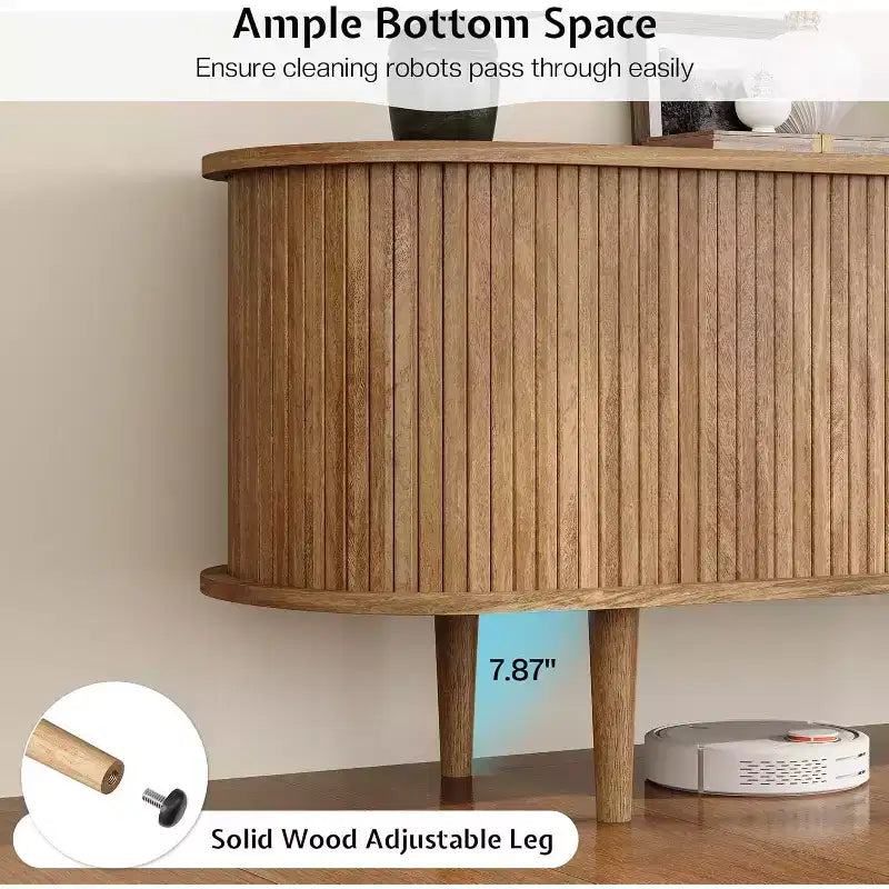 AMERLIFE 70-Zoll-TV-Ständer mit Beinen aus Massivholz, moderne TV-Konsole im Mid-Century-Stil mit Lamellentür