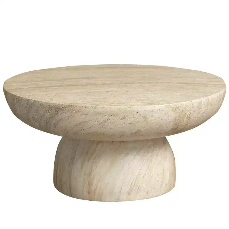 Tavolino rotondo con base a piedistallo in fibra di pietra, tavolino decorativo scolpito per interni ed esterni con piedini antiscivolo