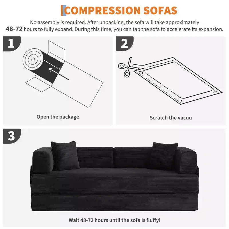 Sofá-cama, colchão dobrável 5-em-1 de 78.8, sofá/canapé, estrutura de aço de formato fixo, bombazina com almofadas