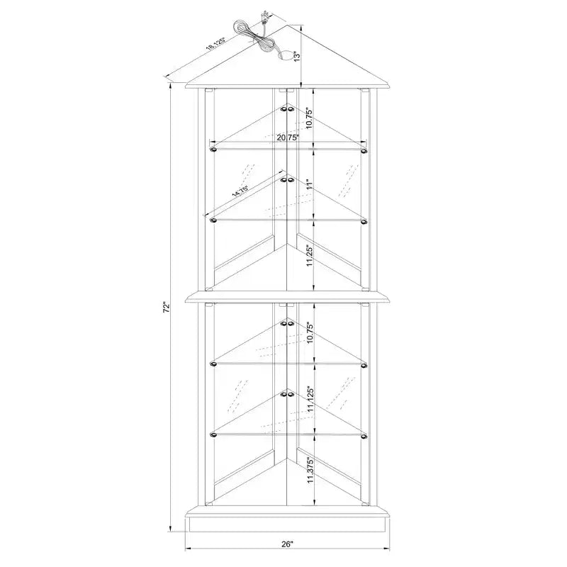 Vitrine de canto, cerejeira/nogueira, vitrine de exposição com 4 portas de vidro