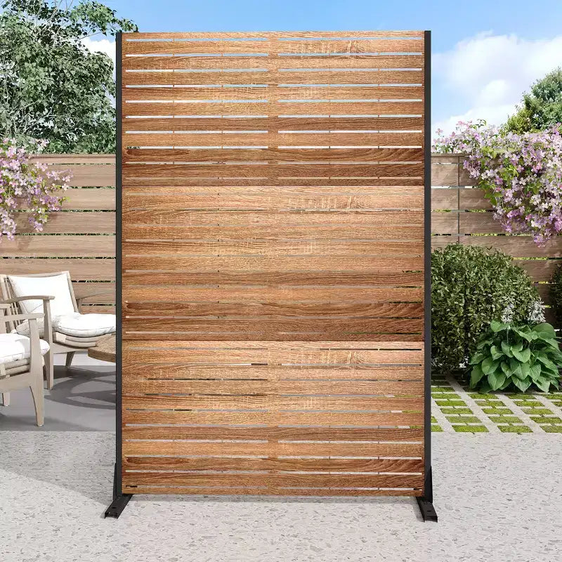 MAYEERTY Divisorio da 72 pollici con struttura zincata, pannello in legno effetto venatura, schermo per la privacy, recinzione da giardino o patio, beige