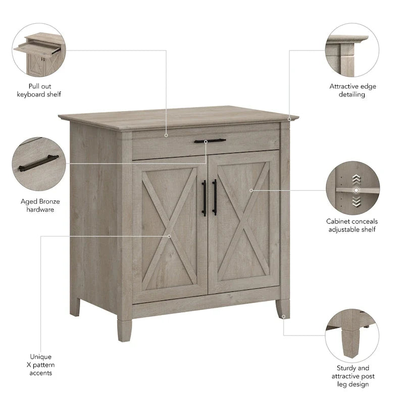 Bureau secrétaire Key West avec meuble de rangement, par Bush Furniture