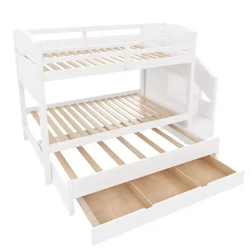 Estrutura de beliche Whisen Twin XL com cama auxiliar, beliche com arrumação, madeira maciça, escada com arrumação, roupeiro e 3 gavetas, para crianças