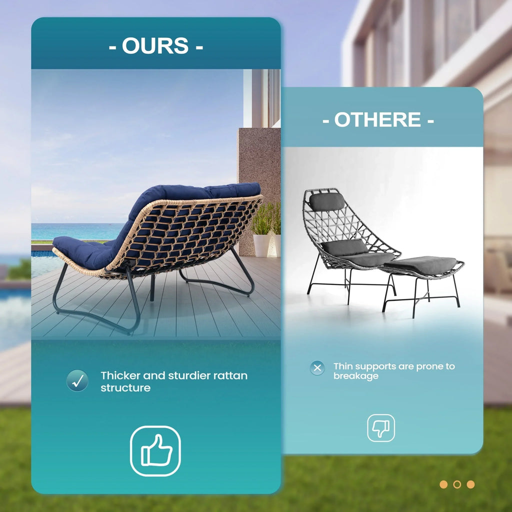 Doppelter Papasan-Sessel als Loveseat mit Kissen, wetterfestes PE-Rattan und Metallgestell für drinnen und draußen