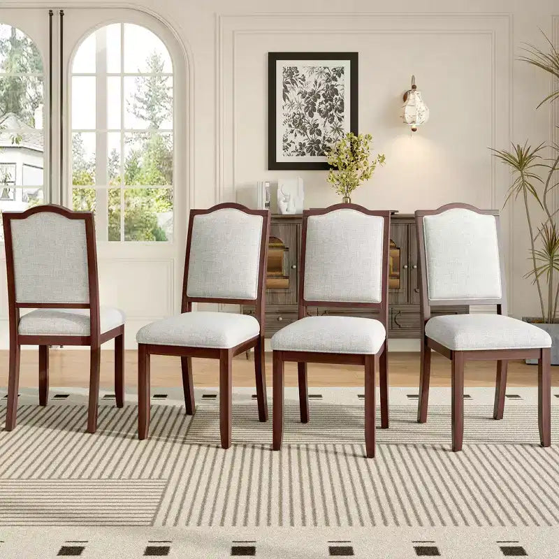 Ensemble de 4 chaises de salle à manger de style maison de campagne, à dossier haut et assise rembourrée