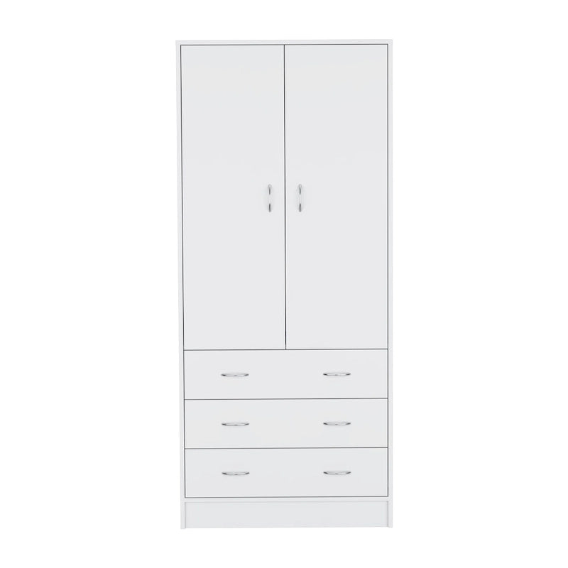 Armário moderno de duas portas 19 com 3 gavetas e 1 varão para quarto