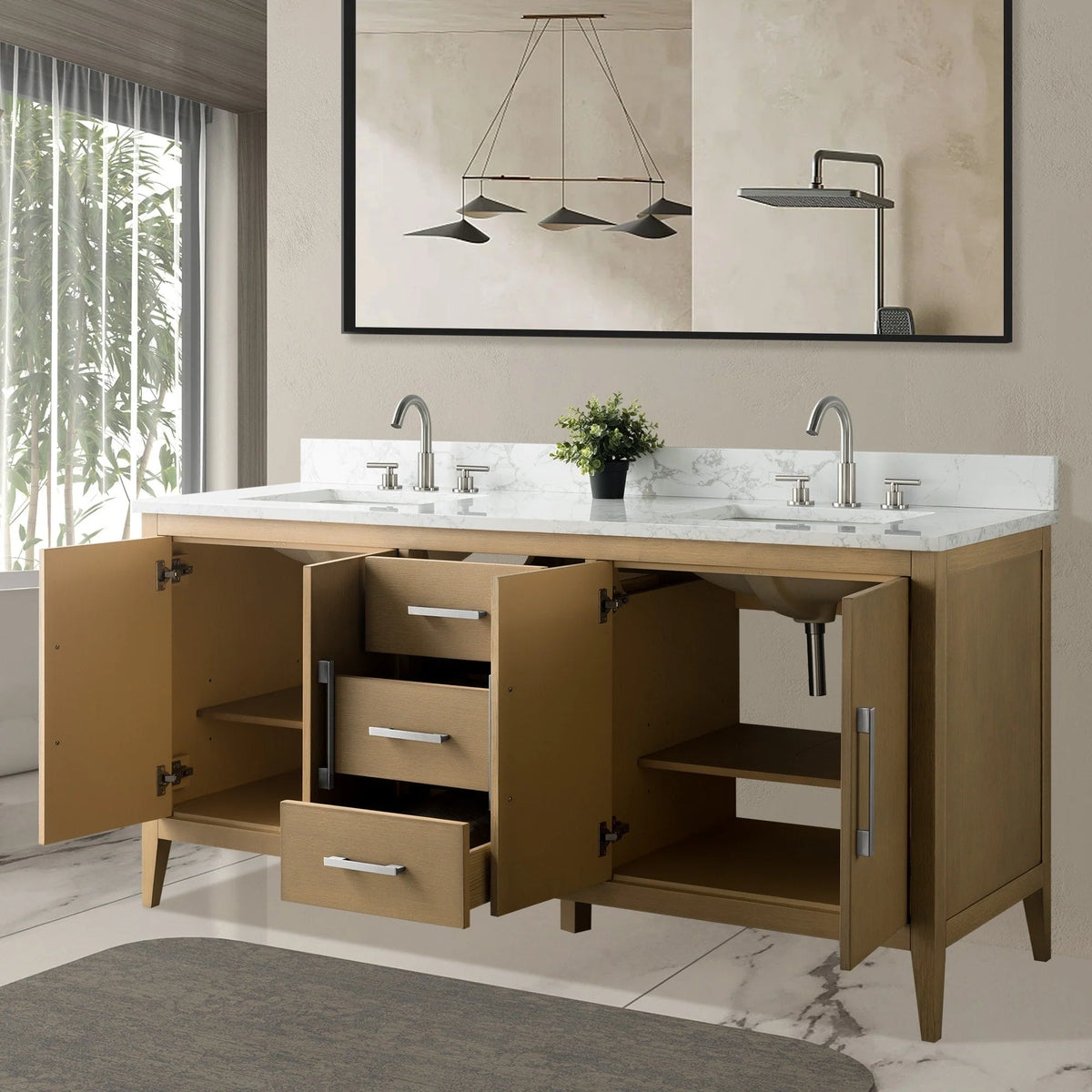 Mobile bagno Vanity Art 72 con doppio lavabo e piano in marmo composito