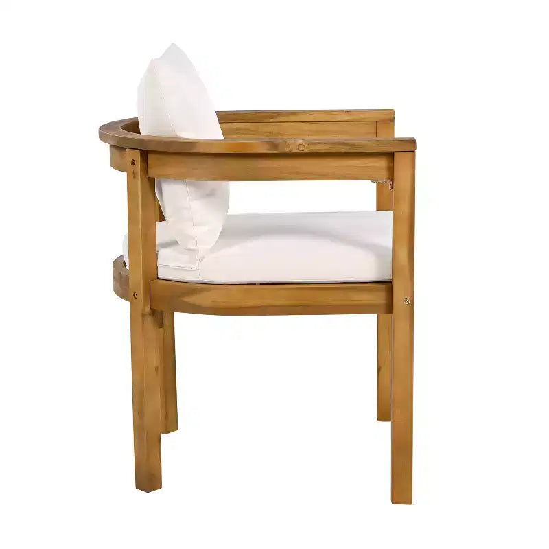 Conjunto de jantar rústico Irene da Christopher Knight Home com 9 peças, em madeira de acácia para exterior, cadeiras com encosto curvo e almofadas