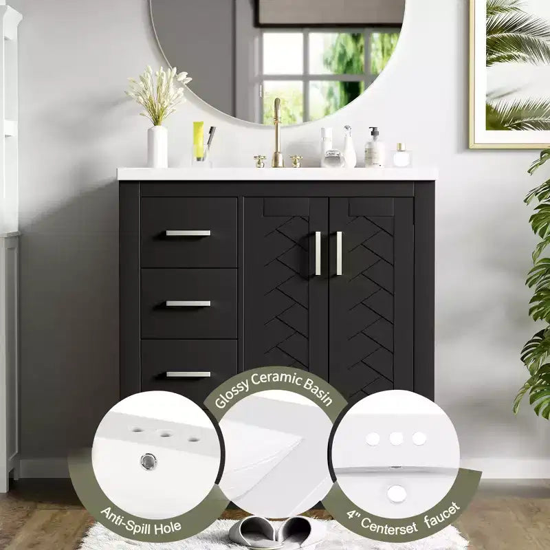 30 Single Sink Bathroom Vanity with Cabinet & 3 Drawers ??Black / Blue / Green / Indigo / White